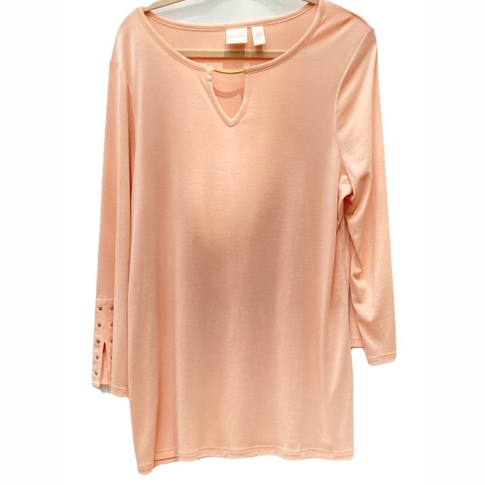 Chico’s Studded Split 3/4 Sleeve Scoop Neck Blouse